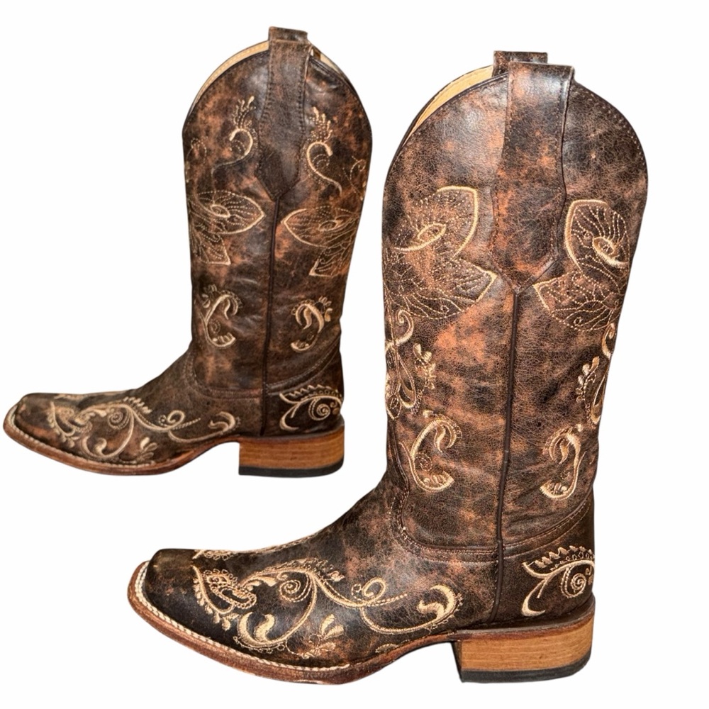 Circle G Brown Dragonfly Embroidered Square Toe Western Cowgirl Boots - Size 6.5 - Picture 8 of 15